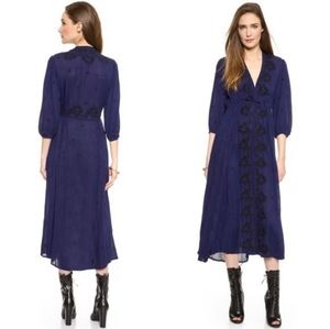 Free People Fable Navy Embroidered Maxi Dress